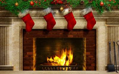 Cool Christmas Balls Fireplace Background Thumbnail