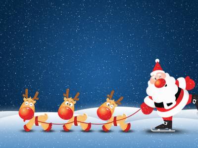 Deers On Snow, New Year With Santa Claus Background Thumbnail
