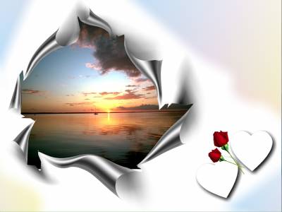 Flower And Hearts With Landscape Border Background