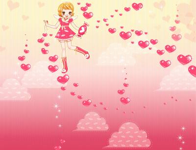 Girl Flying with Clouds of Love