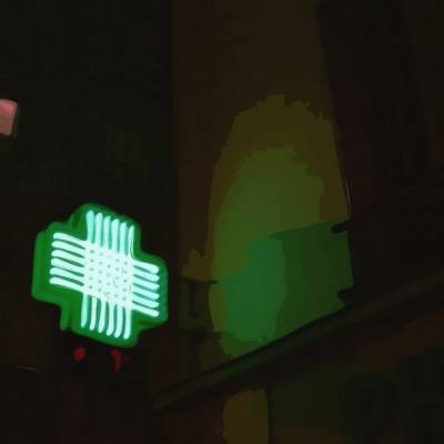 Neon Pharmacy Sign At Night Background Thumbnail