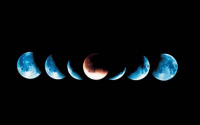 Parade of planets, blue, black, eclipse