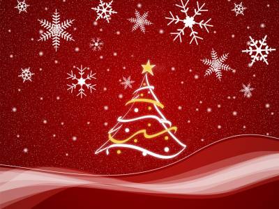 Snowflake, Christmas Tree, Red Background Thumbnail