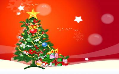 Tree Christmas Gifts Red Bg Background Thumbnail