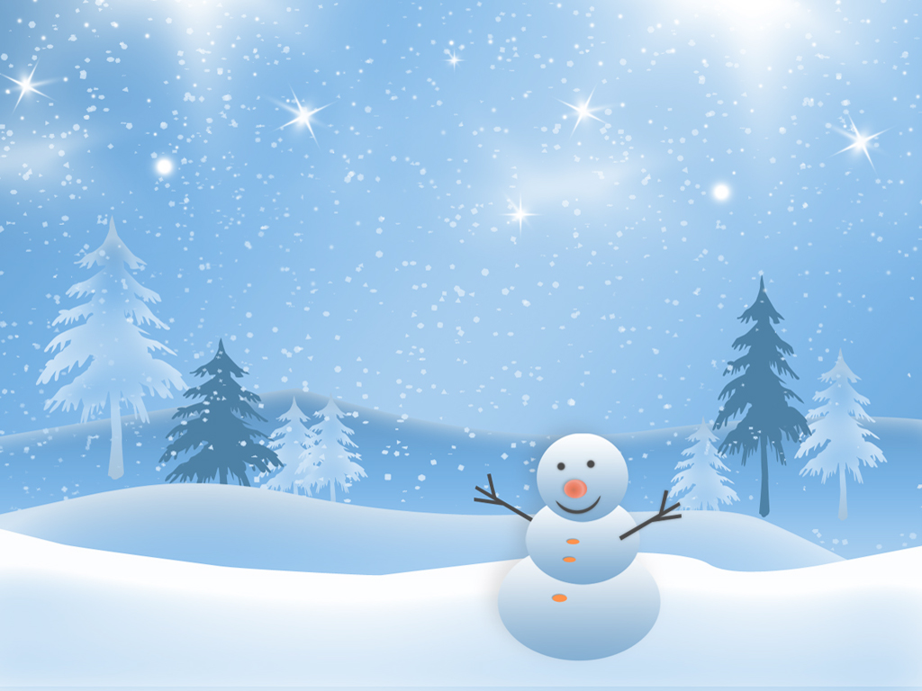 Christmas snowman smiling in the snow and stars free powerpoint background