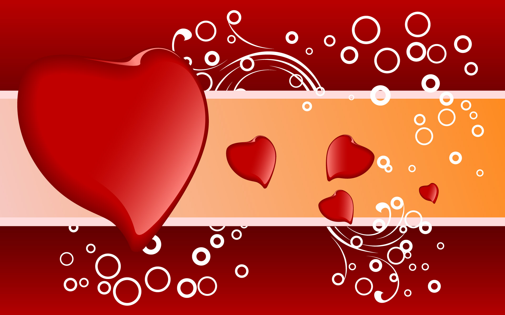 Hearts On Red Background With Circles Backgrounds For PowerPoint - Love PPT Templates1920 x 1200